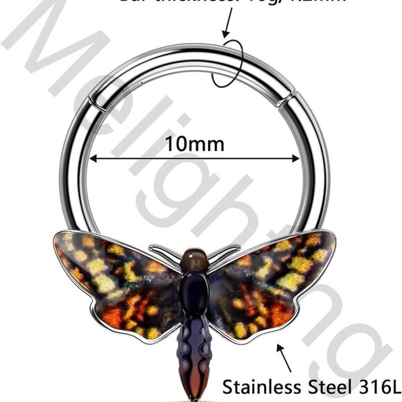 Chic 10mm Brown Glitter Moth Septum Ring - Perfect for Halloween Celebrations - Picture 5 of 7